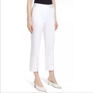 LEWIT L40606 Women's White Button Detail Cotton Stretch Crop Pants - New